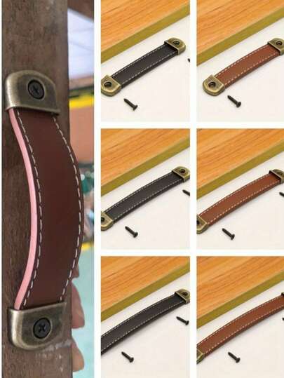 1pc Classic Zinc Alloy Square Leather Drawer Pull Handle With Screws, Metal Cabinet Door Knob, Suitable For Luggage, Soft, 96/128/160mm, Ideal For Drawers