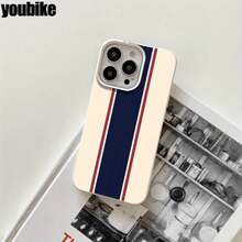 Funda protectora para phone (1 unidad) con orificios grandes, diseño a rayas azules y blancas. Compatible con phone 16 Pro, 16, 15 Pro, 14, 14 Plus, 14 Pro, 13, 13 Pro, 12 Pro y 11/11 Pro. Ideal para cumpleaños y celebraciones. - Blanco - Ver 5