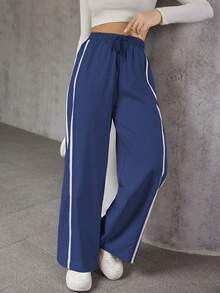 A&DD MODA, REF: ADD8823, Women's Elastic Pants, Casual, Wide, Breathable, Fine Silk, Icy, Light, Comfortable, Casual, Elegant, Modern, Stylish, Premium Quality, All Day Comfort, Perfect For Summer, Soft Touch, Freshness, Ideal For Heat. - 藏蓝色 - 查看 1