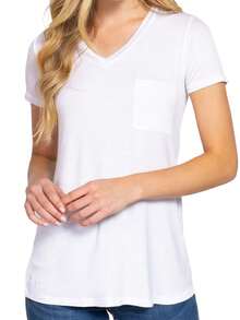 Short Sleeve V Neck Relaxed Fit Top With Chest Pocket 2 Pack - White-White - View 2