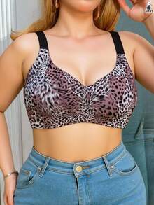 1pc Women's Seamless Leopard Print Wireless Adjustable Comfortable Sports Bra - Pink - View 4
