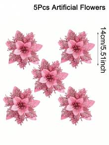 5/10件裝閃粉聖誕一品紅人造花，聖誕裝飾品聖誕樹裝飾，DIY聖誕花環節日居家派對裝飾，2026年聖誕居家裝飾 - 紅色&金色 - 查看 18