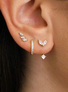 3pcs Exquisite Stud, Loop Earrings, Multiple Puncture, Hypoallergenic Small Hoop Earrings, Cartilage Layered Earring Set Is Suitable For Daily Wear