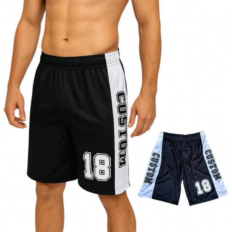 Men's Adult Sports Set: T-Shirt With Basketball Shorts - 黑色客製化 Davip - 查看 3