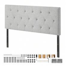Headboard, Full Size Headboard With Adjustable Height, Comfortable Diamond Tufted For Full Size Bed, W 56.3 X H(35.6-47.4)Inches, Ideal For Bedroom, Hotel, Homestay, Dormitory, Light Grey - 灰色 - 查看 8