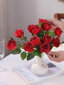12 Pieces Artificial Silk Rose Flower Heads, Long Stem Artificial Silk Rose Bouquet - 3.5 Inch Large Flower Heads, Velvet Rose Real Touch, DIY Wedding Bouquet Bridal Shower Centerpiece Arrangement Party Table Decoration Valentine's Day And Mother's Day, Suitable For Home Wedding Party Decoration, Wedding Centerpiece, Fall Decoration, Valentine's Day, Gift, Birthday Gift, Graduation Ceremony - 紅色 - 查看 5