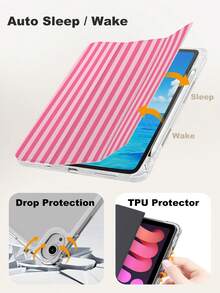 xercxerc Pink Vertical Stripes Pattern PU Leather Flip Cover With TPU Soft Back, 3-Fold Stand, Pencil Slot, Shockproof Drop-Resistant, Auto Wake Sleep For IPad Pro 12.9/11/10.9 (2025/2024), IPad Air 10.9/10.5, IPad Mini 8.3,  Galaxy Tab S10+/S9+/S9/S8+/S8/S7 FE/A9/A8/A7+ - 粉色 - 查看 8