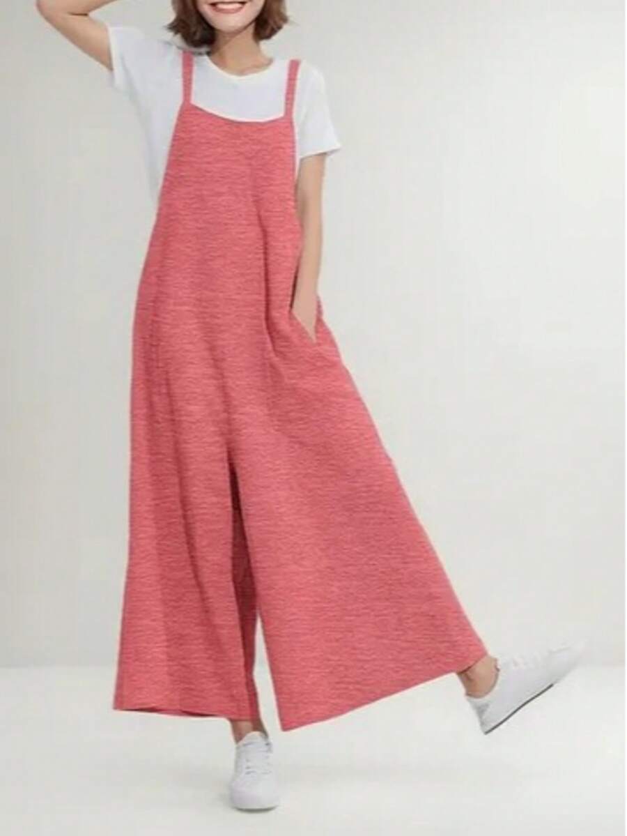 Palazzo Jumper Overol Moda Casual Dama Simona Comodo #SensaciónDelujo #EstiloRomanticoDeSanValentín - Rojo Jaspe - Ver 1