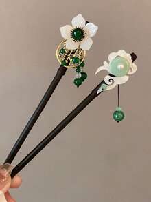 1件立體木製髮簪，半圓形白色花朵裝飾，金色葉紋花環，長流蘇珠飾吊墜裝飾，盤髮髮簪流蘇搖曳髮簪小眾設計宮廷風高端古風漢服旗袍髮簪百搭飾品，適合禮服搭配、派對穿著、派對舞蹈，可用於新年、禮物、情人節，女性妝容飾品，金色頭飾情人節髮髻造型髮簪，度假穿搭女性髮飾 - 彩色 - 查看 9