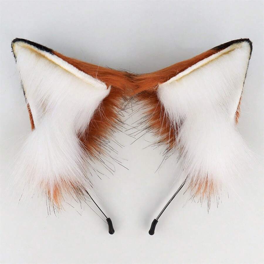 Fox Ears Headband Furry Animal Ears Cosplay Hairhoop Halloween Costume Accessories For Adults - 紅棕色 - 查看 1