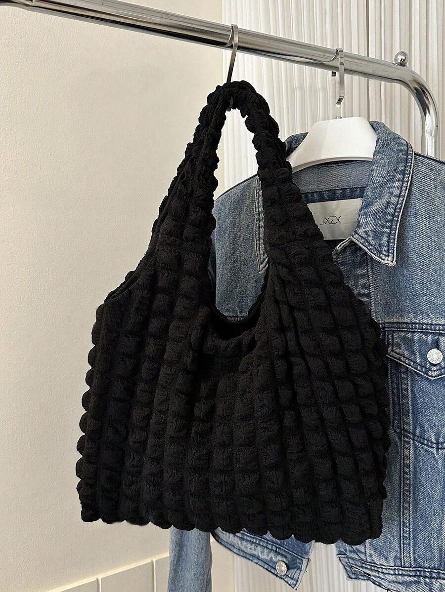 Túi đeo vai họa tiết mây và hoa, ba lô mới dành cho nữ sinh, túi xách tối giản và túi mua sắm bằng vải canvas. - màu đen - Xem 1