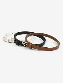 5pcs Metal U-Shape Buckle Skinny Waist Belt, Fashion PU Versatile Pin Buckle Decoration For Dress, Sweater, Coat - Five-piece Set - View 10