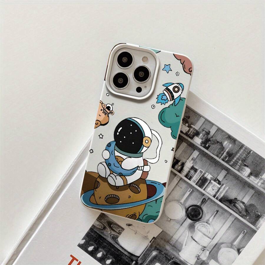 Funda protectora para phone con diseño de astronauta de dibujos animados (1 unidad), compatible con phone 16 Pro Max, 16, 15 Pro, 14, 14 Plus/14 Pro Max, 13, 13 Pro, 12 Pro, 11/11 Pro. Regalos para cumpleaños y fiestas. - Blanco - Ver 1