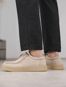 男士休闲鞋 Wallabee 风格米色鞋，绒面革鞋，男鞋，软底鞋，步行鞋，复古风格，全天舒适 - 米色 - 查看 3