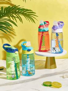 16oz/480ml Personalized Name Water Bottle For Kids, Stainless Steel 12oz/350ml Leakproof Bottle, Unicorn Space Themes, Straw Cap & Name Band Included, Back To School - Style 1 - View 2