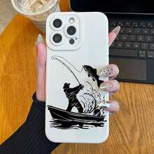 Angel Eye High-end Mobile Phone Case with Fishing Silhouette Pattern UV Printing, 360-degree All-round Protection for iPhone 11 12 13 14 15 16 Pro Max XR X/XS 7 8 Plus SE Mini Smartphone Best Gift Birthday Present for Boys and Girls - Antikweiß - Übersicht 9