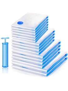 1 件/5 件（4 个袋子 + 1 个手泵）随机颜色 PET 真空收纳袋，带 1 个泵，简易透明真空压缩收纳袋，适用于家庭衣物、毯子、衬衫，节省家庭空间的收纳袋，适用于宿舍、衣橱、衣柜、卧室、浴室