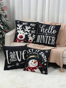 4pcs Soft Cozy Christmas Pillow Cover, Christmas Snowman Christmas Tree Design Christmas Pillowcase, Christmas Bedding, Happy Christmas Decor For Home, Christmas, Christmas Cushion Covers, Christmas Room Decoration, Home Decor, Christmas Bedding, Christmas Gifts, 2026 NewYear Decorations, Decor, Xmas Party, Christmas Ornaments