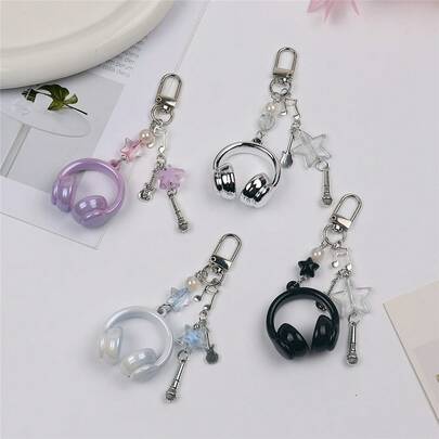 Music Element Acrylic Earphone Case Music Note & Microphone Pendant Bag Charm Accessory For Students & Women Car Accessories For Women Keychain For Bag