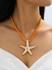 1 件女士优雅海星吊坠项链，适合日常和度假佩戴，海滩风格设计，四季配饰