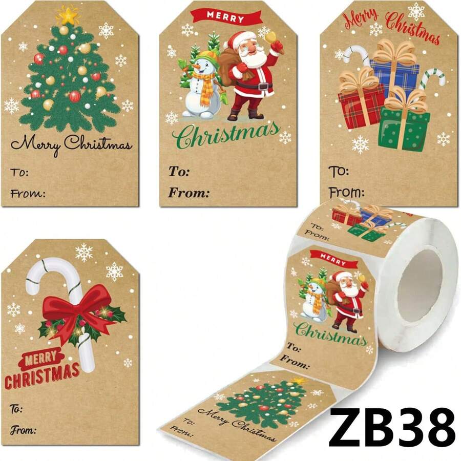 300pcs/Roll Christmas Gift Tags Stickers, Christmas Gift Labels Roll, Holiday Thank You Decorative Labels, Suitable For Holiday Gifts, Gift Tags - (ZB38) - Multicolor - View 1