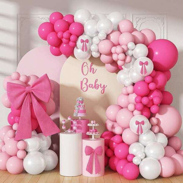 100 piezas de globos rosados para arco, globos de látex de color rosa intenso, blanco perla y de diferentes tamaños para decoración de cumpleaños de niña, boda, baby shower, San Valentín, despedida de soltera y otros eventos