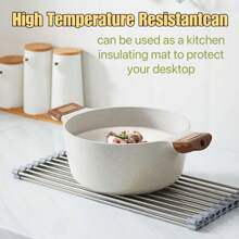 1pc Stainless Steel Collapsible Kitchen Sink Dish Drying Rack - Food-, Silicone Edged Metal Foldable Drainer Rack, Space-Saving Strainer And Roll-Up Dish Rack, Great For Fruit & Vegetable Washing, Over Sink Dish Drying Rack - Grey - Grey - View 8