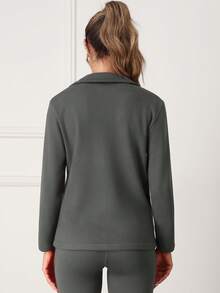 1 szt. damska kurtka termiczna na zewnątrz z podszewką i kieszeniami na zamek, minimalistyczna kurtka sportowa, dzianina, elastyczna i wygodna do noszenia na co dzień i do ćwiczeń