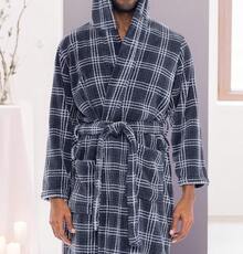 Mens Robe With Hood, Plush Fleece Hooded Mens Bathrobe, Big And Tall Bath Robe For Menhalloween - Blue Gray Plaid - View 6