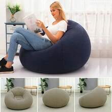 TAIMASI 1pc Flocking Beanless Inflatable Lounge Chair - Multifunctional Portable Sofa With Round Single Seat Design - Ideal For Living Room, Office Lunch Break, Outdoor Picnic, Camping, And Relaxation Rosy Gray Purplish Blue - Navy Blue - View 6