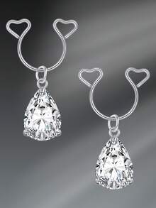 CIZME 2 Pcs/Set Sexy Stainless Steel Heart Star Adjustable Fake Nipple Rings Non-Piercing Nipple Rings Dangle Faux Nipple Rings Nipple Faux Nipple Rings Non Piercing Nipple Jewelry Faux Piercing Jewelry For Women For Daily Decoration - Fake Nipple Ring - View 8