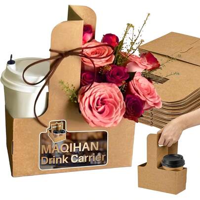 EstiloTendenciaMAQIHAN - Portabebidas De 2 Tazas Con Asa – 12 Soportes Desechables De CartóN Para Tazas De Café, Bandeja Plegable PortáTil Para Bebidas, Soporte Para Tazas Para Llevar Accesorios De Entrega DeCalidad PremiumVersióN Mejorada