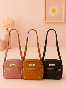 Women's Crossbody Bag With Fashion Embroidery, Modern Design - Camel - View 6
