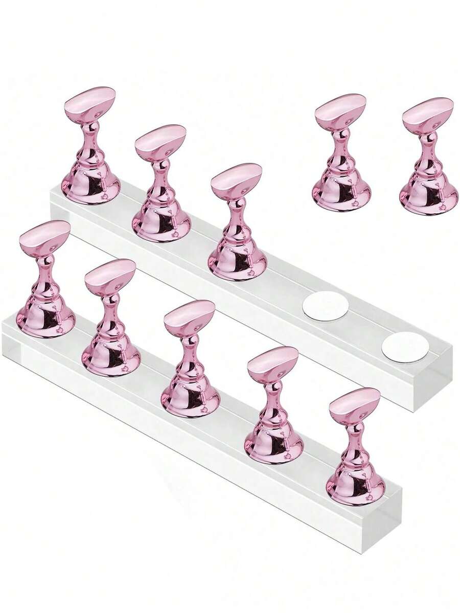 1 Set Pink Nail Polish Display Rack, Magnetic Nail Art Practice Holder, Acrylic Nail Salon Equipment & Decor For Beginner Nail Art Display And Practice - Pink - View 1