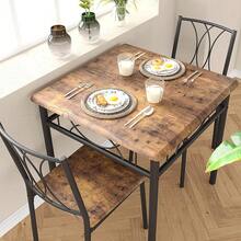 CuteHairy 3 Piece Dining Table Set With 2 Wooden Chairs, Metal Legs For Small Spaces, Apartment - Brown - View 3