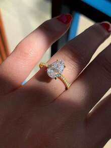 Stylever 1 件 925 纯银水滴戒指，华丽的欧洲女士戒指，精致独特，适合舞会、聚会和派对，精美女士珠宝礼物 - 水滴4克拉排鑽戒指 - 查看 3