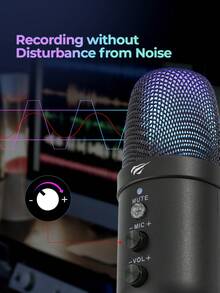 HAVIT GK51 专业录音麦克风，带降噪功能，电容式 USB 麦克风，心形拾音器，适用于笔记本电脑、Windows、音乐工作室、播客、录音、人声配音 - 黑色 - 查看 5