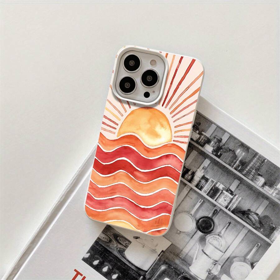 Funda protectora para phone con diseño de flores moradas y blancas y ondas. Compatible con phone 16 Pro Max, 16, 15 Pro, 14, 14 Plus/14 Pro Max, 13, 13 Pro, 12 Pro, 11/11 Pro. Regalos para cumpleaños y festividades - Blanco - Ver 1