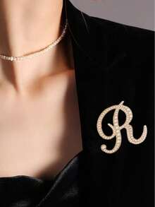 1pc 26 English Letter Pearl Brooch Pin, Fashion Versatile Clothing Anti-Slip Decoration, Scarf Clip, Shoes, Hat Accessory, Retro - Yellow Gold - View 32