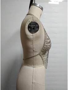 Glossmoon New Women's Nightclub Sexy Metal Tassel Chest Chain Rhinestone Cross Strap Bra Body Chain Fashion Jewelry Chain Beachwear - Bạc - Xem 5