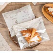 100pcs  Transparent Hand-Painted Bread Bag: Coffee Utensil Pattern Embellished, Bagel Packaging Hidden, Baked Small Fortune - Clear - View 4
