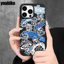 Funda protectora para phone con diseño de letras inglesas azules y orificios grandes. Compatible con phone 16 Pro Max, 16, 15 Pro, 14, 14 Plus/14 Pro Max, 13, 13 Pro, 12 Pro y 11/11 Pro. Regalos para cumpleaños y festividades - Negro - Ver 2