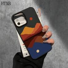 Funda protectora para phone (1 unidad) con diseño de montañas azules y rojas y orificios grandes. Compatible con phone 16 Pro Max, 16, 15 Pro. 14, 14 Plus/14 Pro Max, 13, 13 Pro, 12 Pro, 11/11 Pro (Serie Pro). Regalos para cumpleaños y festividades. - Blanco - Ver 4