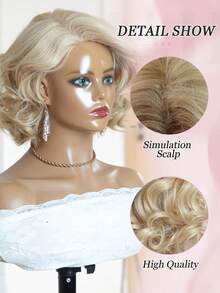 10 英寸金色短发万圣节、化妆舞会、节日角色扮演头带。万圣节合成纤维耐热假发，完全机器制造，适合日常聚会，高品质女士天然美丽合成柔软假纤维假发圣诞节 - 彩色 - 查看 4