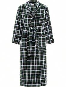 Mens Robe With Hood, Plush Fleece Hooded Mens Bathrobe, Big And Tall Bath Robe For Menhalloween - Hunter Green Plaid - View 1