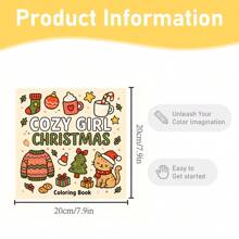 24 页圣诞节涂色书：温暖的圣诞节，原创插图，珠光纸封面和厚内页，圣诞礼物，万圣节礼物，生日礼物，派对礼物，返校礼物，7.9*7.9 英寸 - Cozy Girl Christmas - 查看 3