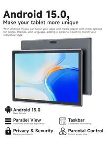 Coopers Android 15 Tablet, 10.1 Inch WIFI Tablet PC, 3GB RAM, 32GB ROM, Support 1TB Expandable, Quad-Core, 2.4G+5G WiFi, Dual Band WiFi6, 2MP + 5MP Dual Camera, 1280 * 800 IPS HD Touch Screen,Wi-Fi, 6000mAh Battery, Support Widevine L1(No Adapter) ﻿ - Grey - View 2