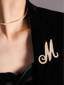 1pc 26 English Letter Pearl Brooch Pin, Fashion Versatile Clothing Anti-Slip Decoration, Scarf Clip, Shoes, Hat Accessory, Retro - Yellow Gold - View 15