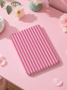 xercxerc Pink Vertical Stripes Pattern PU Leather Flip Cover With TPU Soft Back, 3-Fold Stand, Pencil Slot, Shockproof Drop-Resistant, Auto Wake Sleep For IPad Pro 12.9/11/10.9 (2025/2024), IPad Air 10.9/10.5, IPad Mini 8.3,  Galaxy Tab S10+/S9+/S9/S8+/S8/S7 FE/A9/A8/A7+ - 粉色 - 查看 1