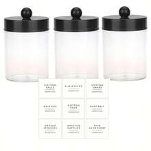 2/3/6pcs Cotton Swab Storage Box, Country Style Decor, Suitable For Cleaning Swabs, Cotton Balls, Cotton Pads, Dental Floss - Transparent Plastic Apothecary Jar, Bathroom Storage Canister, Vanity Makeup Organizer - Multicolor - View 8